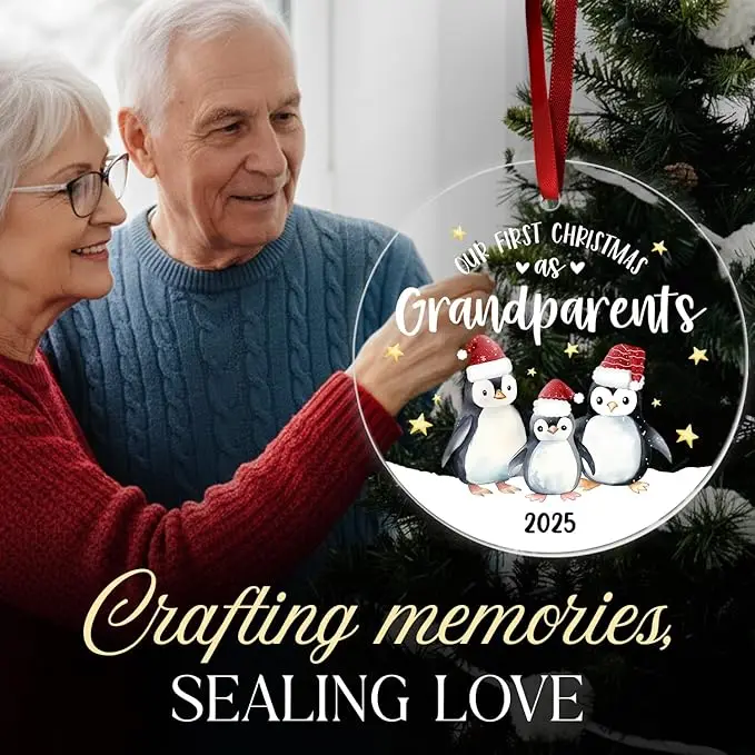 

Наш первый Рождество в роли дедушки 2025 — украшение для объявления о беременности ребенка для новых бабушек