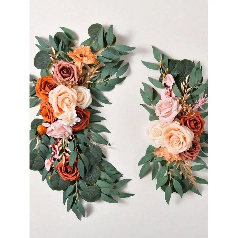 

Набор цветов для свадебной арки, искусственные цветочные гирлянды в деревенском стиле для дверного проема, зеленые листья, розы, пионы, дверной венок, украшение для дома, декор для стен