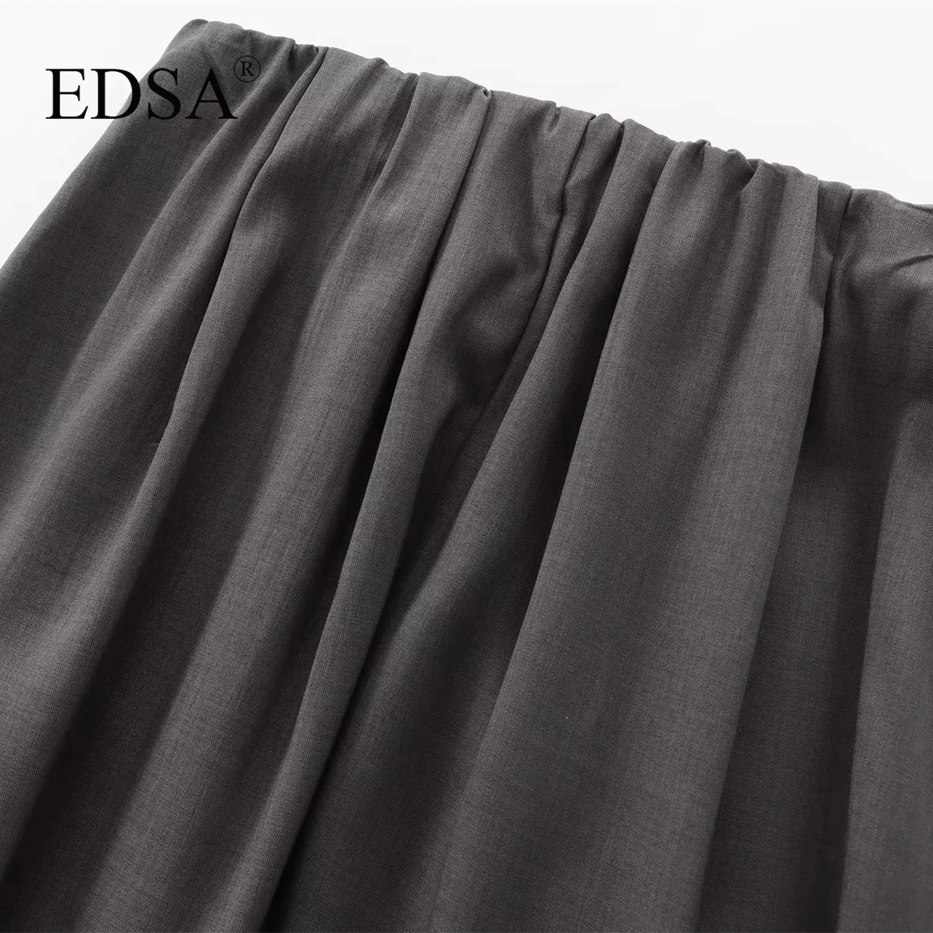 EDSA Women Grey A-Line Midi Skirt High Elastic Waist All Seasons for Casual Girls All-Match Long Skirts