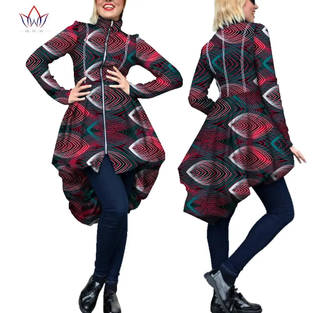 

Autumn African Trench Coat for Women Plus Size African Clothing Africa Print Outfits Dashiki Office Outwear WY4539