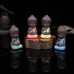 Ceramic Tea Pet Ornaments Buddha Enlightened Statue Mini Monk Figurines Fine Sand Little Monks Tea Pet Furnishing
