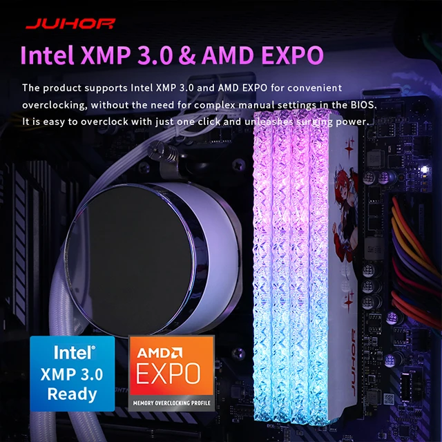 JUHOR DDR5 RGB 7200MHz 32GB Desktop RAM 1.4V Hynix Chip DIMM High