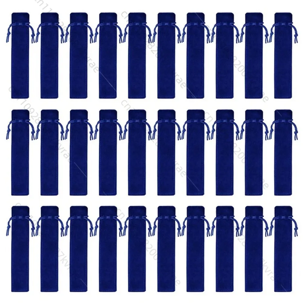 100Pcs Velvet Pen Pouch Blue Drawstring Pen Bag Single Pen Sleeve Holder Pencil Bag For School Office Business Gift