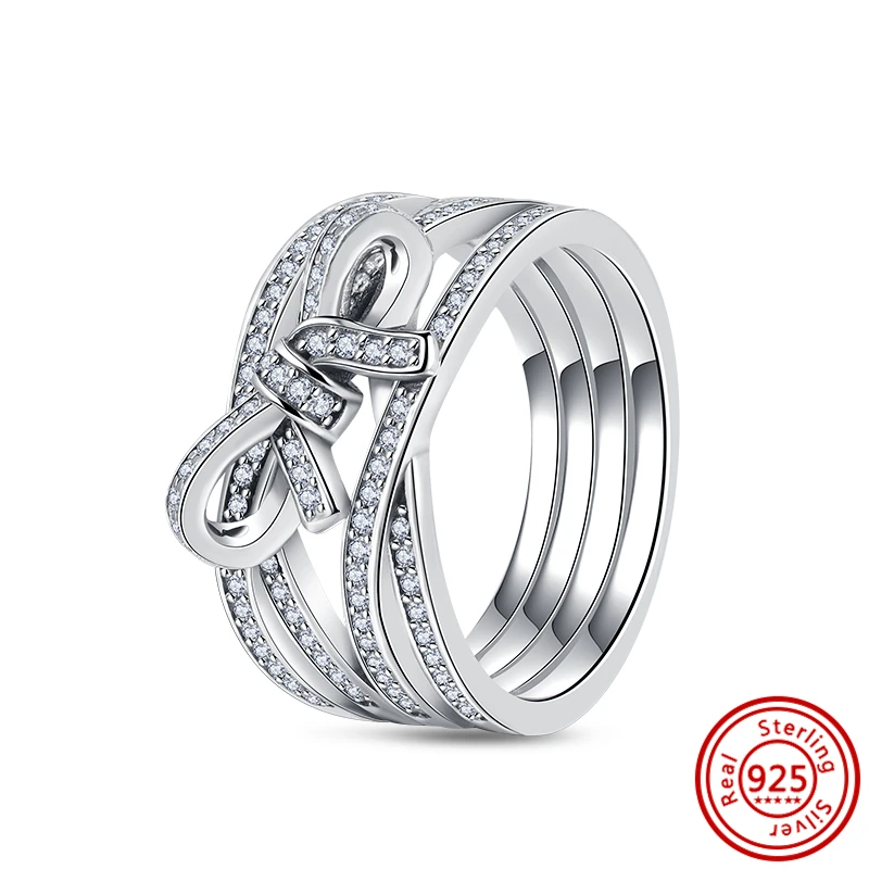 Women's 925 Sterling Silver Simple Stackable Zircon Ring
