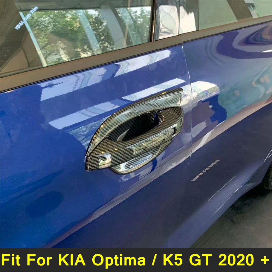 

Carbon Fiber Look Car Exterior Side Door Handle / Bowl Cap Cover Trim Fit For KIA Optima / K5 GT 2020 - 2022 Auto Accessories