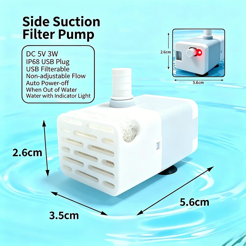 USB Home Silent Mini Submersible Water Pump - Fountains, Waterfalls, Recirculating Bottom-Suction Pump