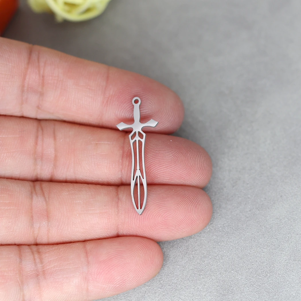 3pcs DIY Amulet Line Cross Sword Stainless Steel Pendant Charms for Jewelry Making Craft Tassels Earrings Necklace Accessories