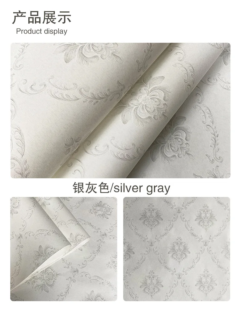 Non-woven Grey Damask Wallpaper 3D Relief Bedroom Living Room TV Wallpaper Classic Papel De Parede Home Improvement