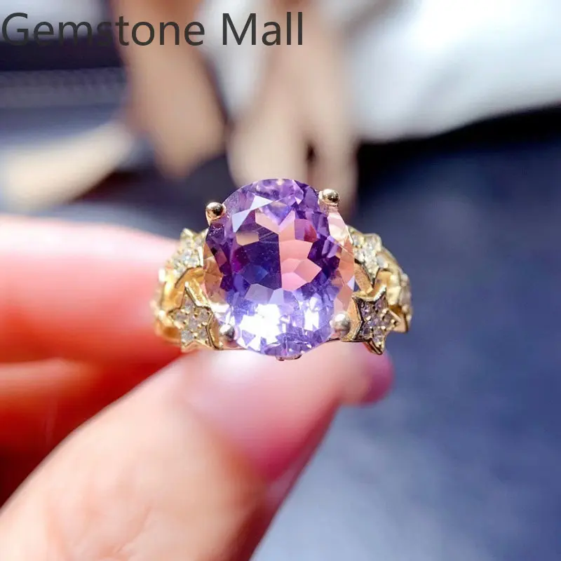 10mm*12mm 5ct Natural Amethyst Ring for Party Light Purple Amethyst Silver Ring Gift for Woman February Birthstone