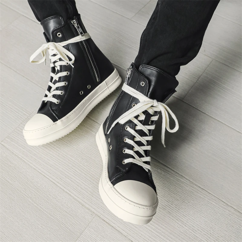 Original New Fashion High Top PU Men Outdoor Platform Casual Shoes Comfortable Lace Up Men\'s Sneakers Vulcanized Zapatos Hombres