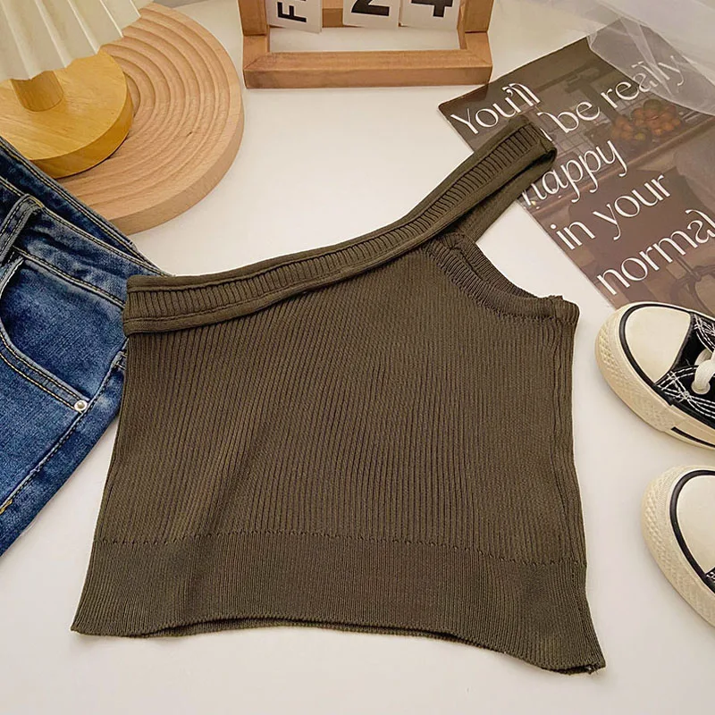 

Boring Honey Irregular Knitted Slim Tank Top Women Solid Colour Crop Tops High Elasticity Summer Clothes For Women