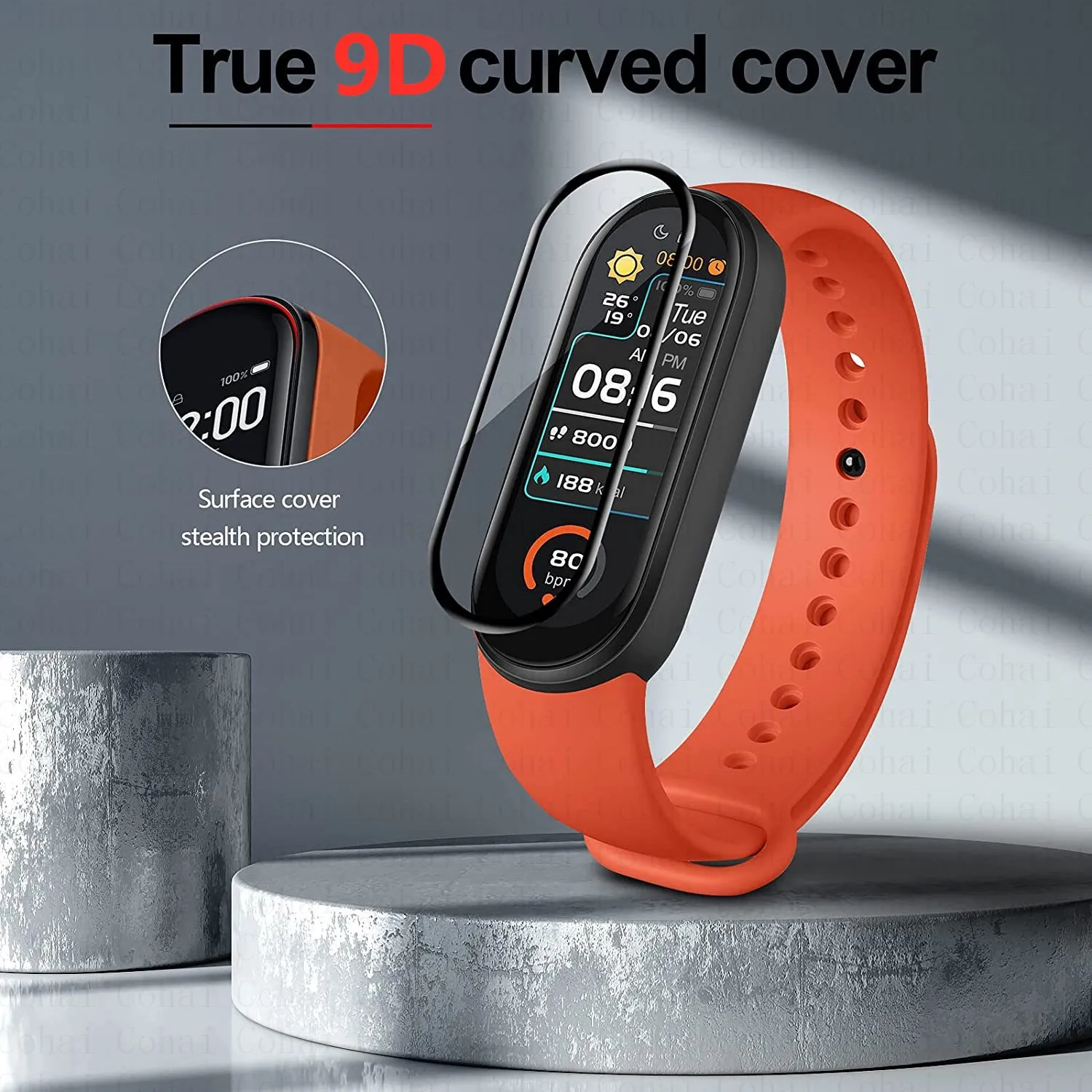 9D Phim Kính Cường Lực Cho Xiaomi Mi Band 4 5 6 Tấm Bảo Vệ Màn Hình Cho Miband 6 5 Thông Minh Dây Full Bảo Vệ bao Da Ốp Lưng Dây Đeo Vòng Tay