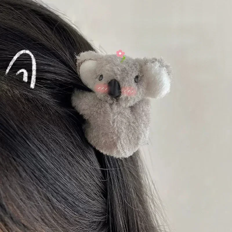 Korean INS Cartoon Lovely Koala Plush Hair Claw Versatile Sweet Cool Hairpins Cute Furry Animal Hair Clip Simple Kawaii Headwear