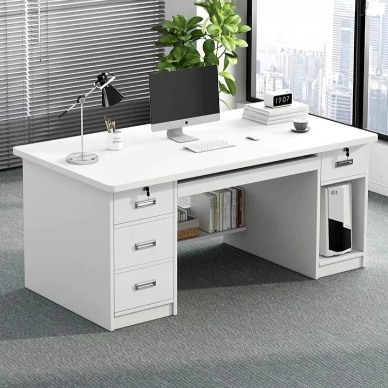 White Large Office Computer Desk Drawer Storage Shelf Home Workstation Executive Writing Desk Writing Study Escritorio Furniture