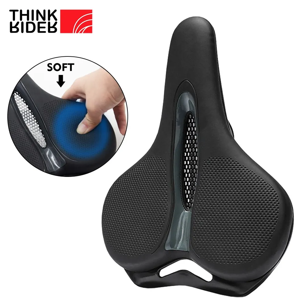 ThinkRider MTB Bike Saddle Breathable Big Butt Cushion Leather Surface Seat Mountain Bicycle Shock Absorbing Hollow Cushion