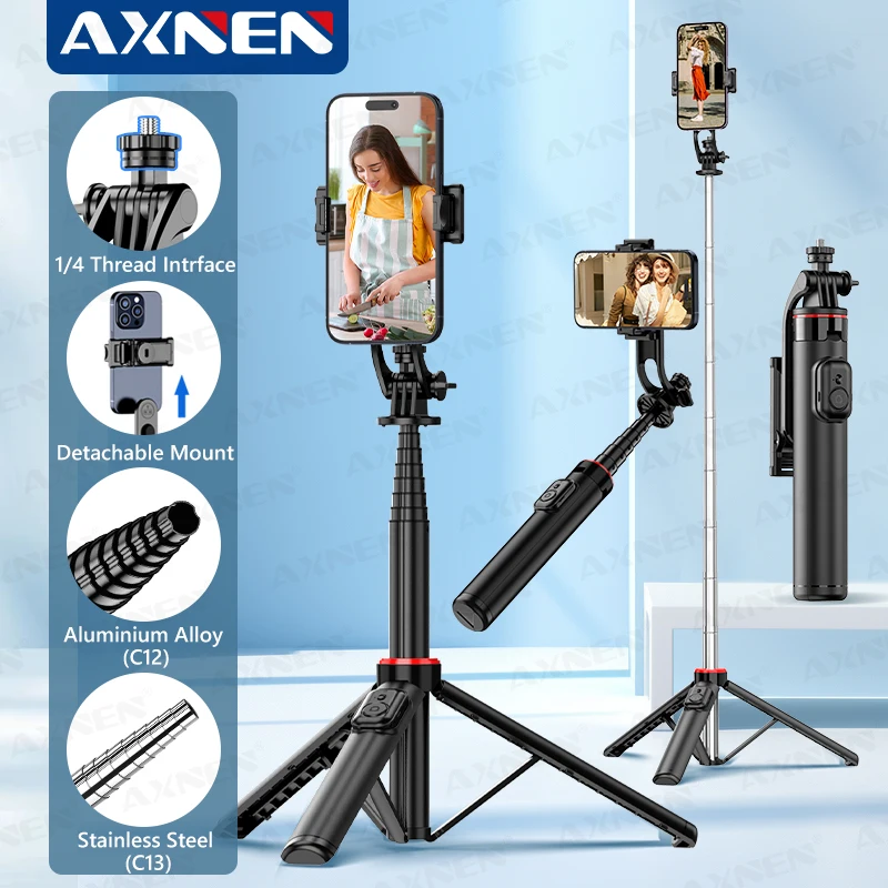 AXNEN Statyw do telefonu komórkowego C12/C13 Tipods do telefonu komórkowego Gopro Action Camera, stojak 1325 mm z bezprzewodowym pilotem Bluetooth do występów na żywo