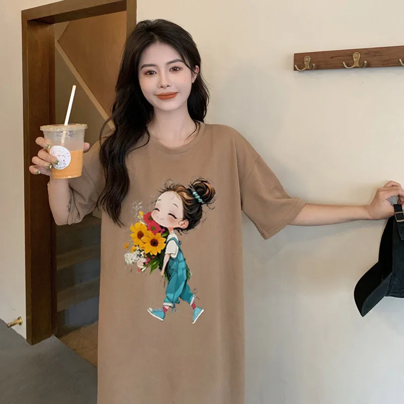 Summer Cartoon Print New Trend Loose Short Sleeve Comfortable Women Maternity Dress