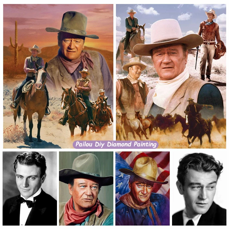 America's Cowboy John Wayne Diamond Mosaic Painting Kits Famous Movie Actor Full Crystal Cross Stitch Embroidery Room Decor