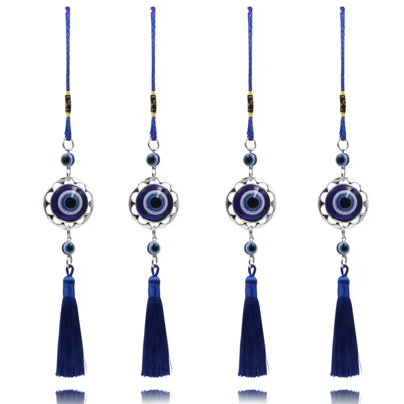 

Evil Eye Lucky Charm Protection Tassel Crystals Feng Shui Car Room Decor Turkish Blue Eye Retro Glass Pendant Home Decor Gift