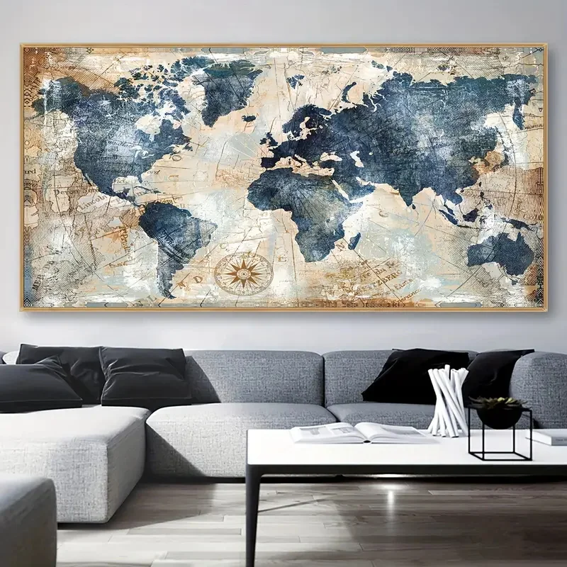 1pc Canvas Poster Vintage Art World Map Poster Decor Wall Art Posters Bedroom Living Room Corridor Wall Decoration Ideal Gift view 3