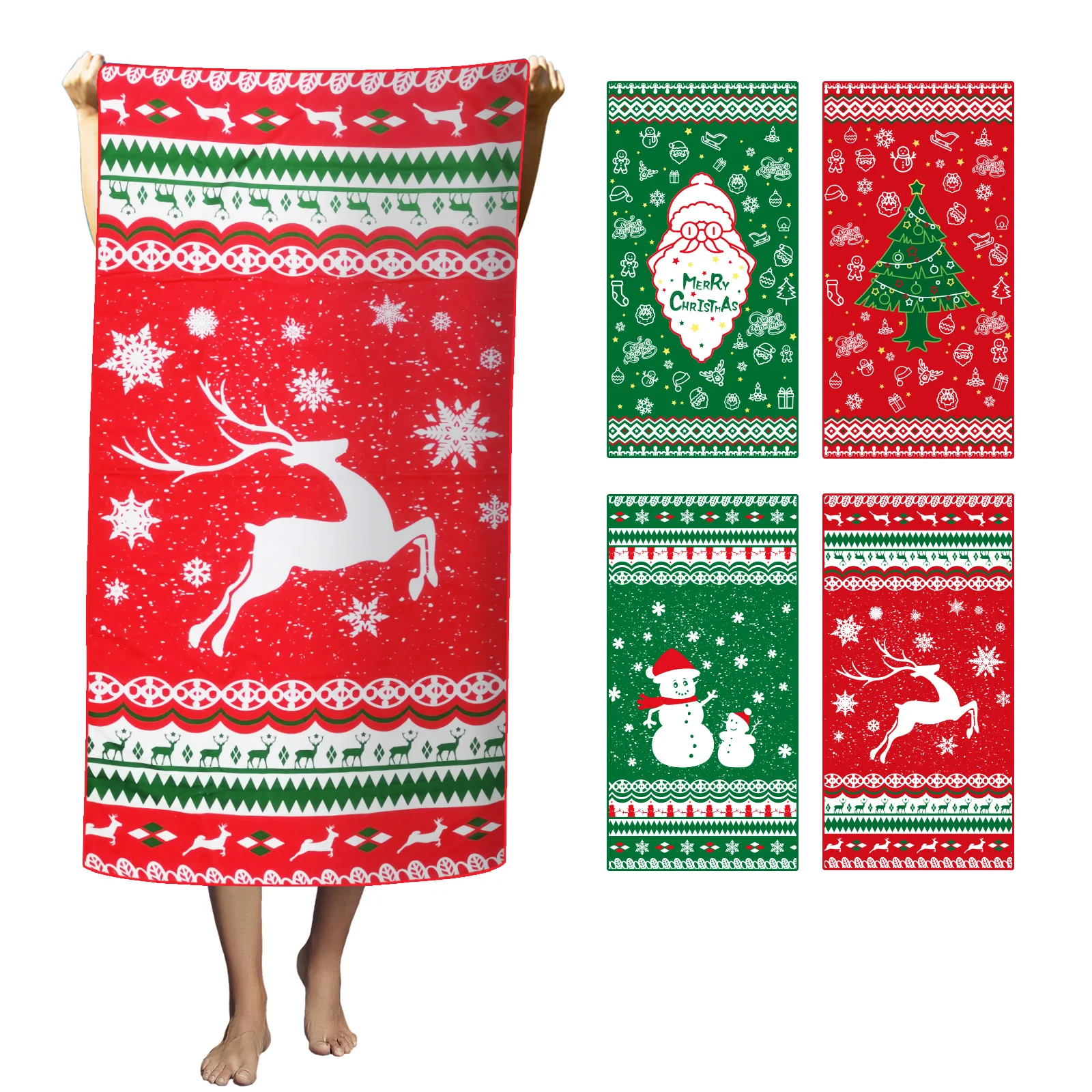Christmas Microfiber Beach Towel: Quick-Dry, Compact, Sand-Free, Absorbent, Sandproof and Lightweight,Perfect for Camping, Beach