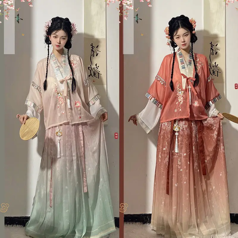 Sukienka Hanfu Vintage Song Dynasty zestaw kobiet elegancki kwiatowy Print Princess Cosplay parkiet suknie kobiece słodka wróżka sukienka