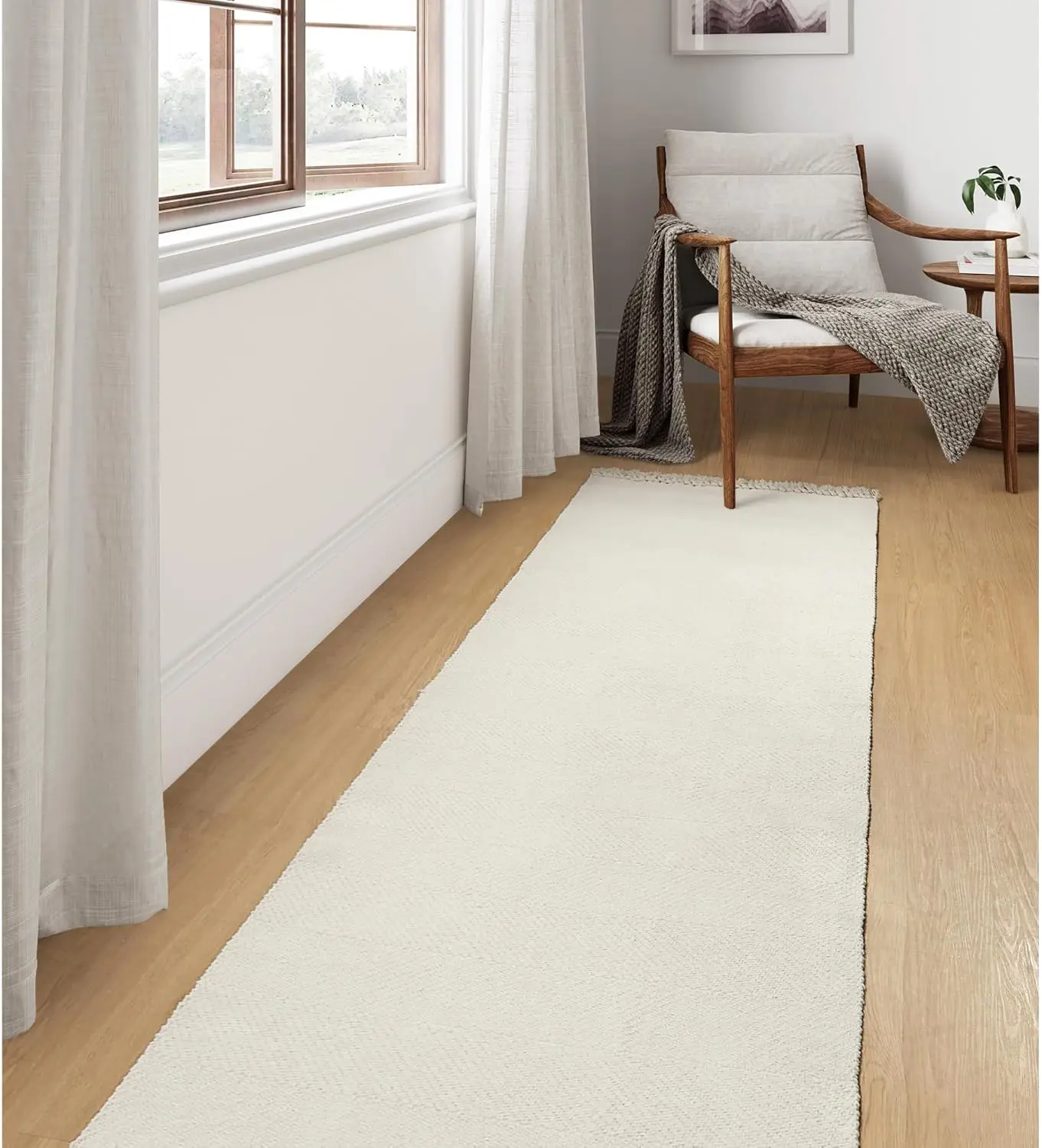 Collive Long Hallway Runner Rug 2.6' X 10', Washable Runner Indoor Entryway Rug, White/Beige Braided Woven Kitchen Runner Rugs