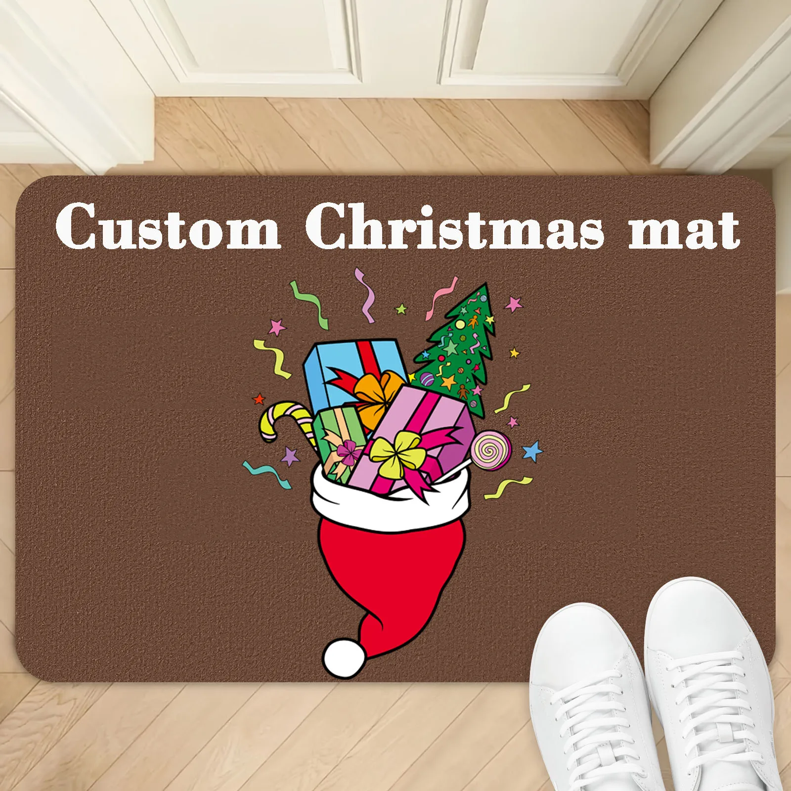 

Christmas Entrance Mat Welcome Carpet Custom Floor Mats Personalization Rug Non-Slip Washable Doormat Decoration New Year Gift