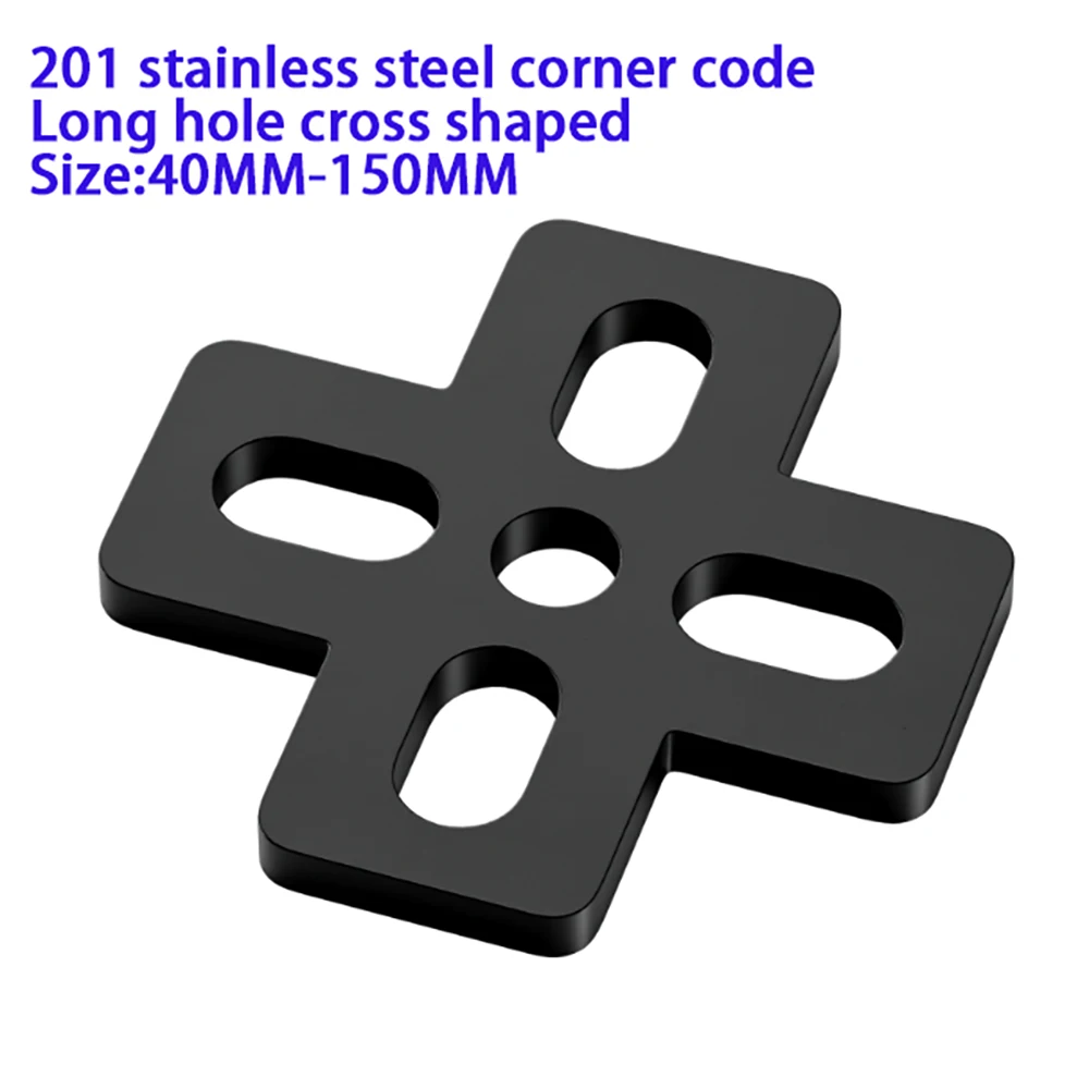 2Pcs Black Cross-Shaped 201 Stainless Steel Corner Code Furniture Fixator 90 Degree Bracket 40-150 Bed Frame Cabinet Connector