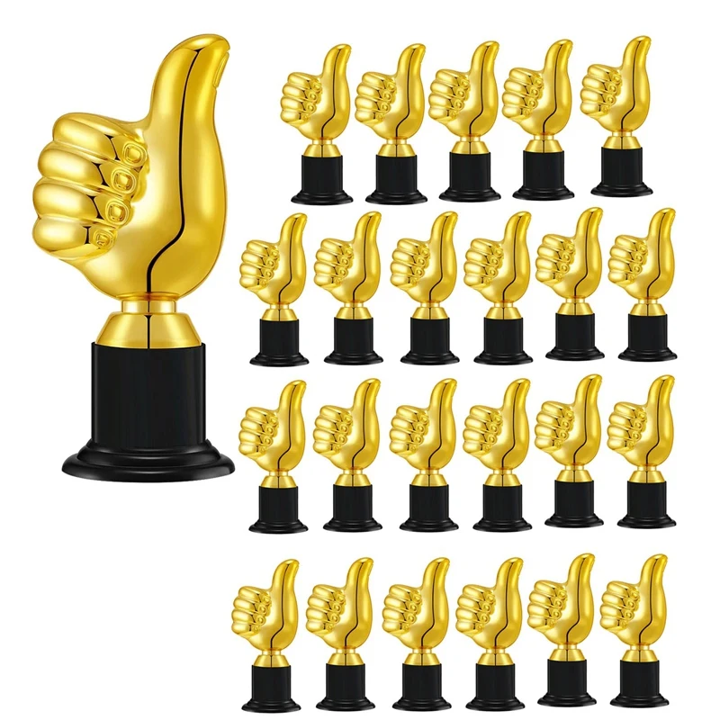 

24 Pcs Thumb Award Trophies Plastic Gold Trophy Award For Employee Coworker Teachers Volunteer Nurse Durable Black+Gold