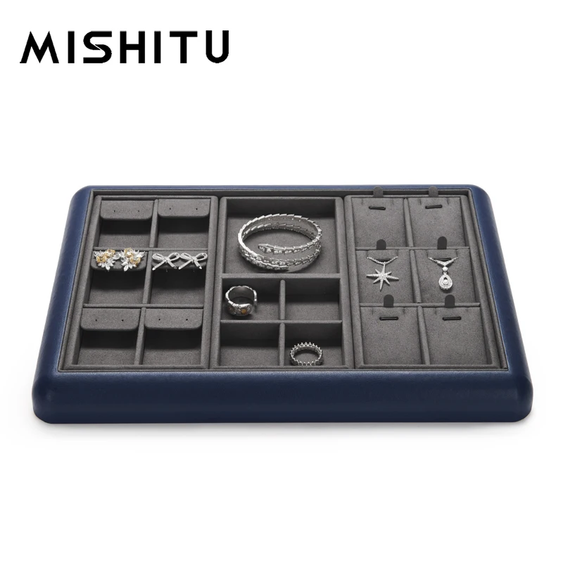 

MISHITU Premium Leather Jewelry Storage Box for Rings Earrings Necklaces Bracelets Jewelry Display Stand Storage Tray Shop Shows