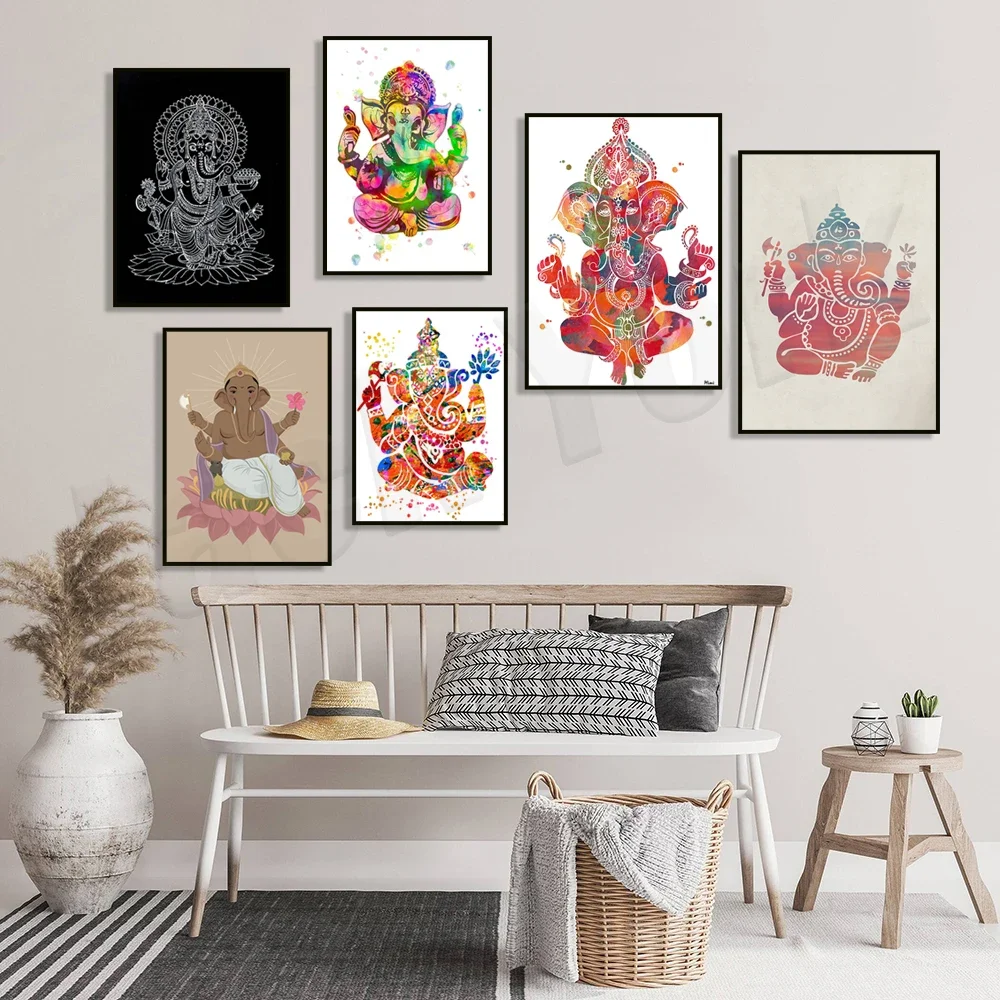 Ganesha Watercolor Print god lord Spiritual art yoga mantra wall decor Ganapati Vinayaka Ganesh Hindu god Indian wedding art