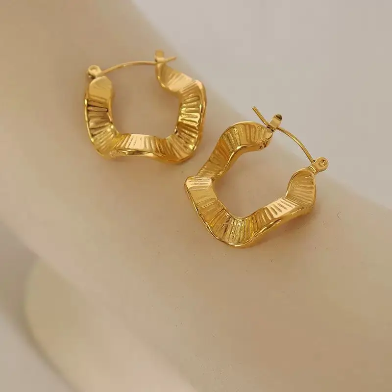 316 Stainless Steel Vertical Texture Irregular Hollow Square Drop Stud Earrings Gold Silver Vintage Geometric Wrinkle Unique Dai