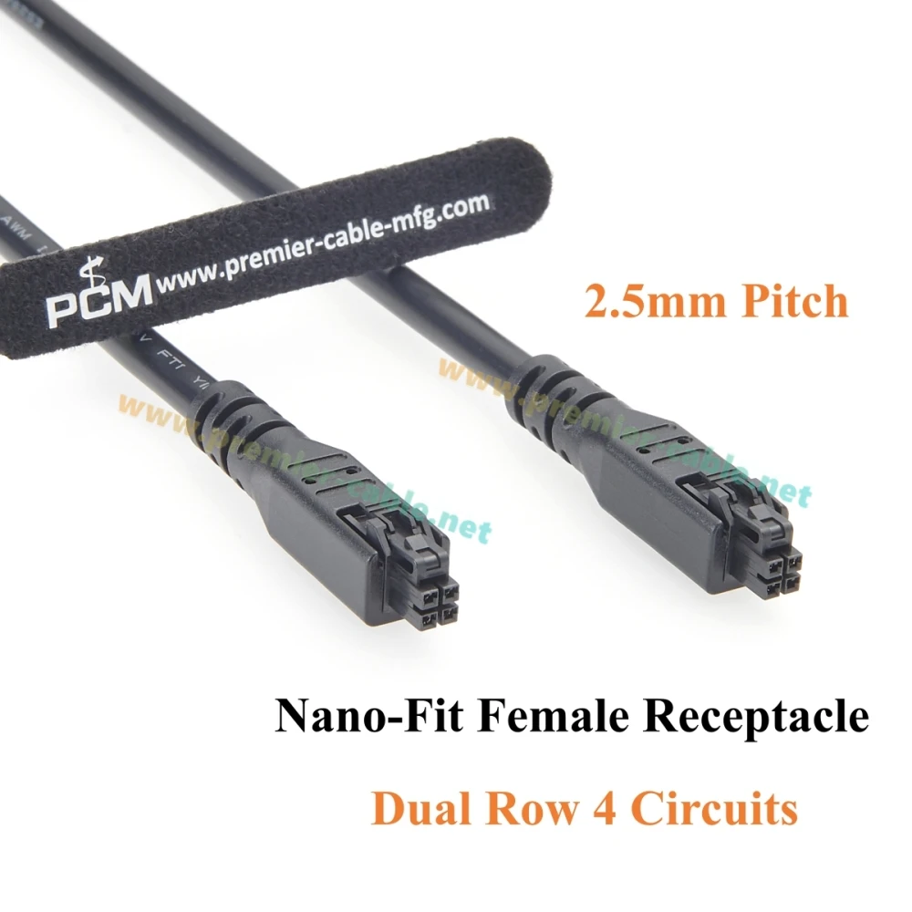 Nano-Fit to Nano-Fit OTS Cable Assembly 2.5mm 4 Circuits 20AWG Wire-to-Board Power Cable 8A 250V Compatible Molex 245130
