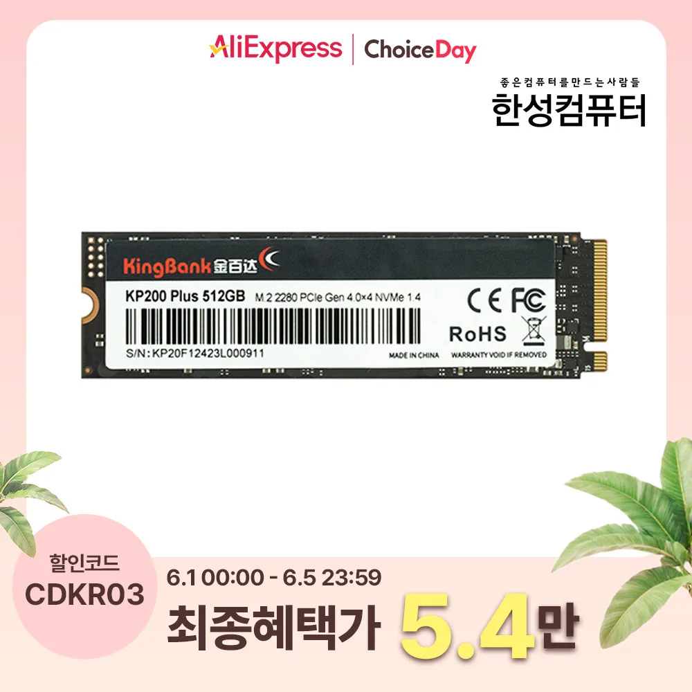 한성컴퓨터 KingBank KP200 Plus M.2 NVMe 512GB SSD
