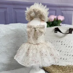 Handicraft Apparel Dog Clothes Pet Supplies Lotus Root Pink Lace Princess Dresses Suit Set Wedding Couples Costumes Celebration