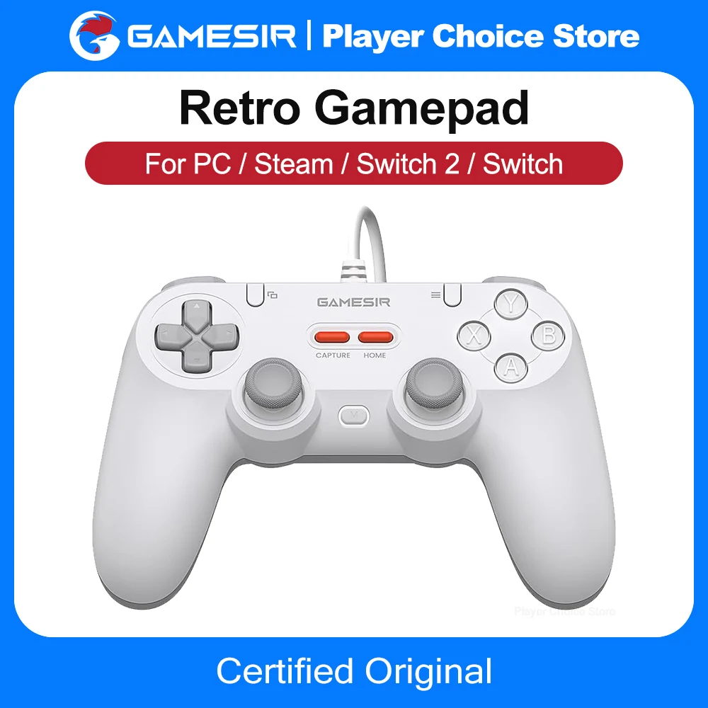 Manettes de jeu filaires GameSir Retro pour PC Steam Switch 2/1, contrôleur Tegenaria Lite avec stick à effet Hall, taux de polling de 1000 Hz