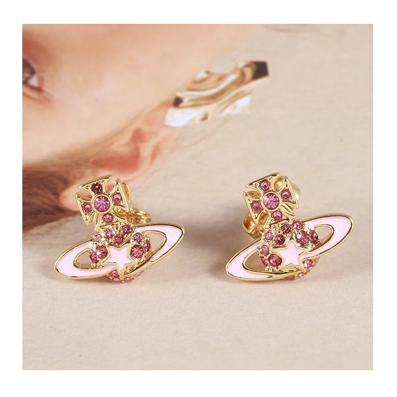 

Accessories Hand Painted Enamel Glaze Creative Fashion Star Pentagram Universe Planet Flash Diamond Stud Earrings Female
