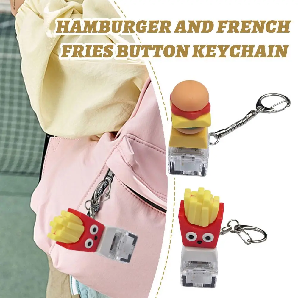Burger & Fries Fidget Keychain, Cute Keyboard Clicker Stress Relief Toy, Novelty Decompression Gadget for Anxiety Relief