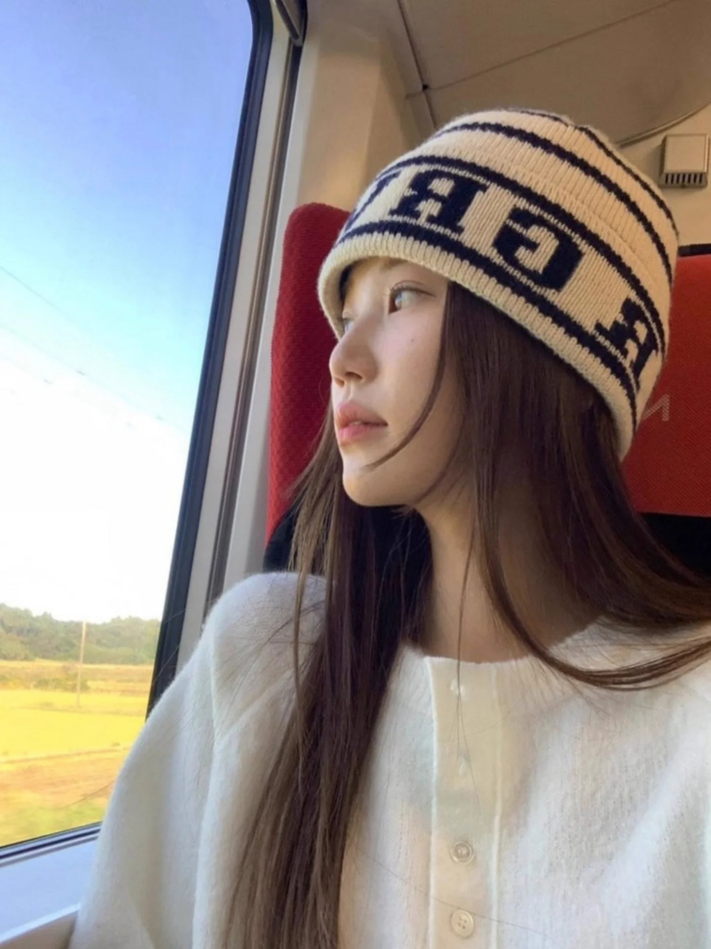 Korean Style Blogger Women's Knitted Hat Autumn Winter Warmth Small Face Effect Overhead Letter Pattern Casual No Brim Cap