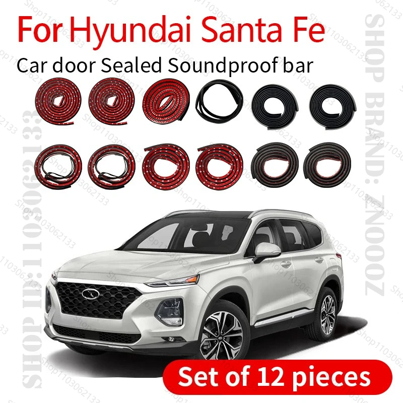 For Hyundai Santa Fe Car Door Seal Strip Rubber Double Layer Sealing Protector Soundproof Strip Dustproof Seal Strip 12PCS Set