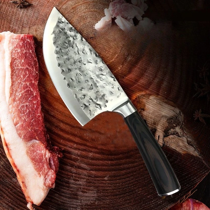 

Кухонный нож в старинном стиле, кованый вручную, тесак с лезвием из стали 5Cr15mov, рукоятка из цветного дерева, нож для нарезки и измельчения, нержавеющая сталь