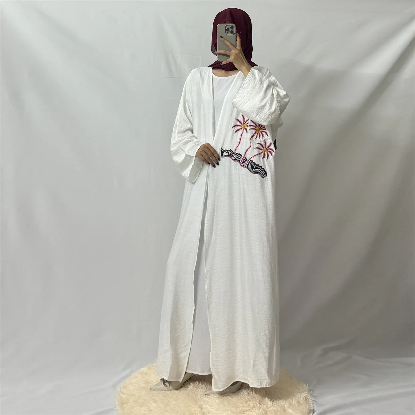 Haftowana Kaftan muzułmański otwarty przód Abayas z długim rękawem Maxi długość Ramadan modlitwa sukienka islamska odzież muzułmańska Jilbabs Kaftans