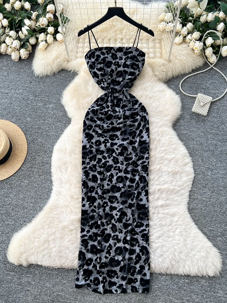 مثير ليوبارد طباعة Bodycon الدكتور المرأة الصيف Faion عالية الخصر ألف خط تنورة ضيقة تناسب التخسيس العصرية Strapl طويلة Dr