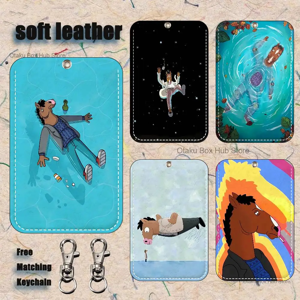 

Cartoon B-BOJACKs H-HORSEMAN Pattern 1Pc PU Leather Card Holder Keychain Key Ring Door Lock Access Tags Card Case Keychain Card