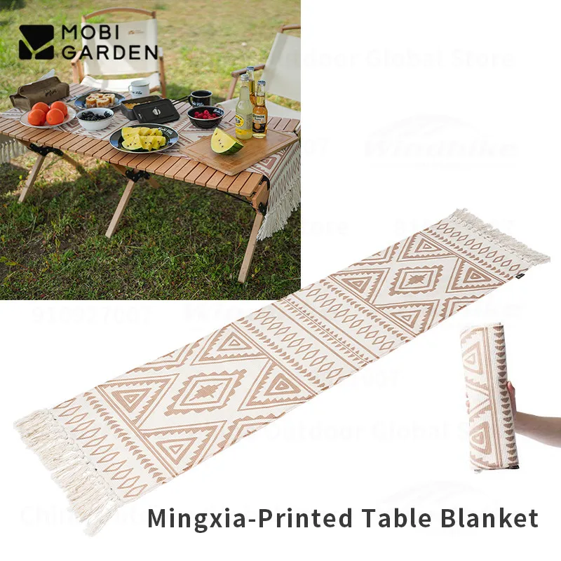 MOBI GARDEN Camping Printed Table Blanket Decor Accessories 580g Portable Family Tea Dining Table Cotton Place Mat Carpet Cover