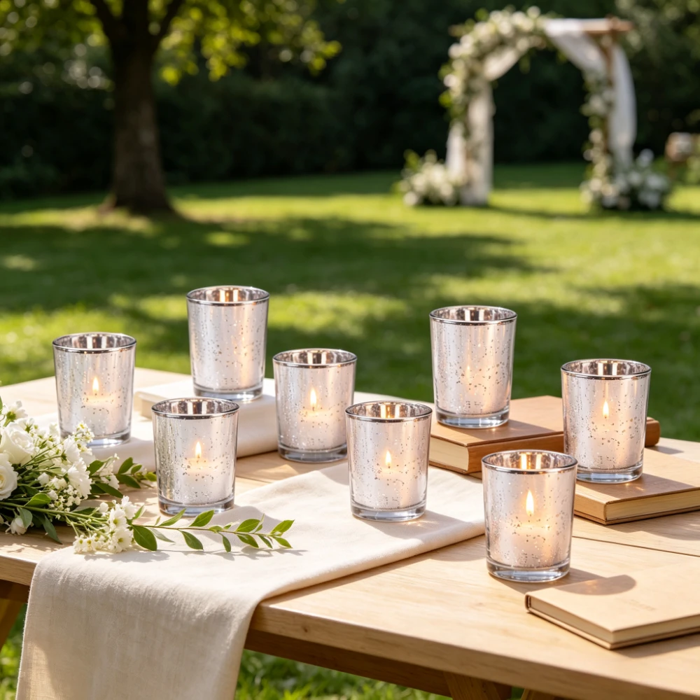 6/12Pcs Speckled Votive Tealight Candle Cups Mercury Glass Candle Holders Modern Wedding Table Decor Dinner Party Home Ornament