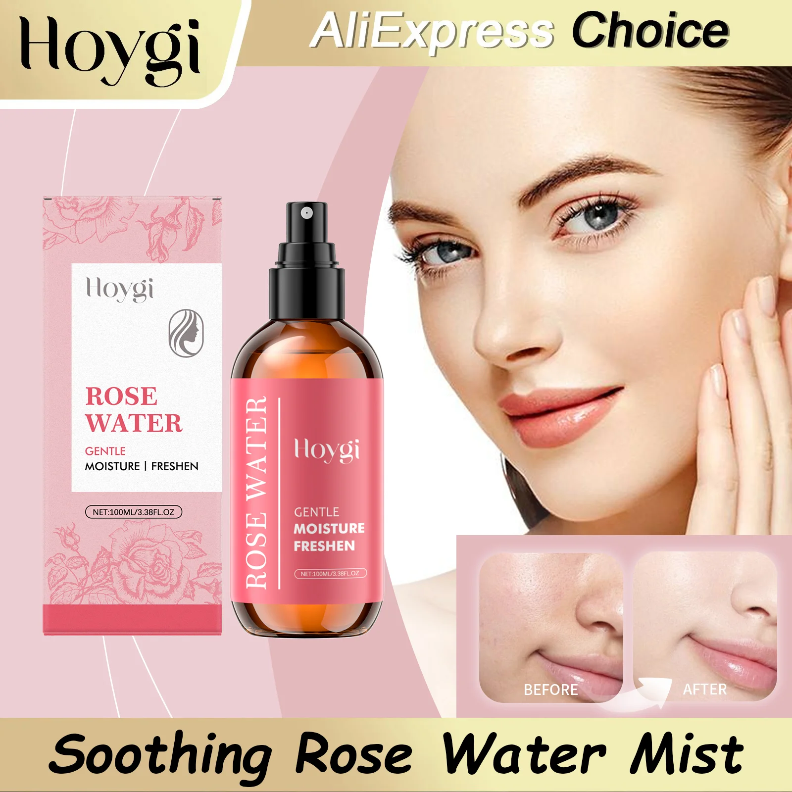 HOYGI Rose Face Toner Moisturize Water Brightening Lifting Moisturizing Spray Relieve Dry And Tired Skin Locks In Moisture