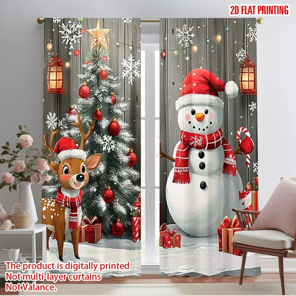 2 Stück 2D-Flachdruck-Party-Fenstervorhänge, Weihnachts-Schneemann, 6 Stoffe ohne Strom, festliche Wanddekoration, Verwendung für Dekorationen