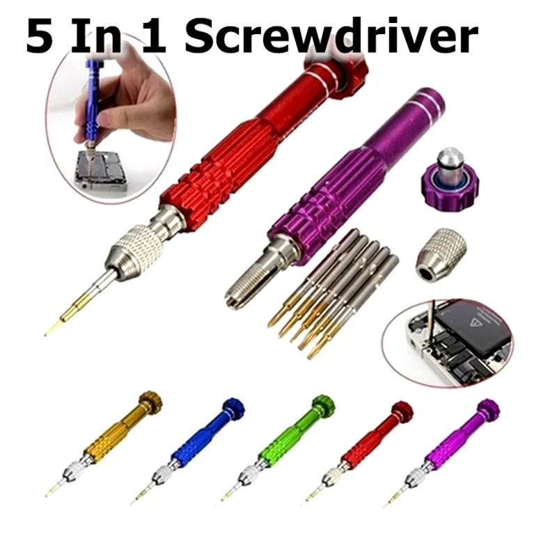 Watch Repair Screwdriver Handle 5 in 1 Alloy Magnetic Disassemble Open Repair Screwdriver Tool Set for Cell Phones Eletronic Dev